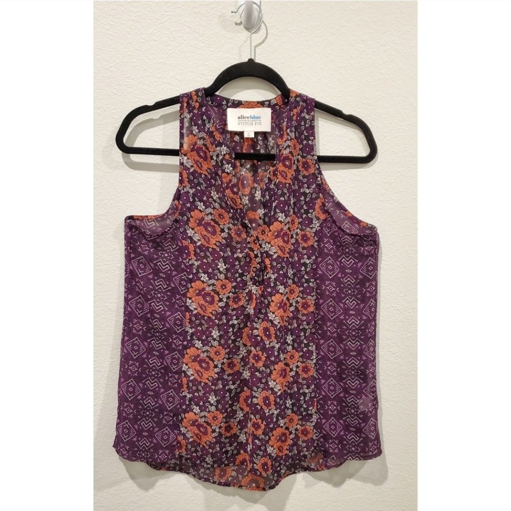 ALICE BLUE StitchFix Purple Floral Sleeveless